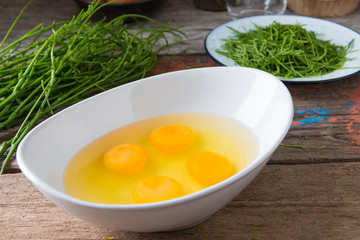 Thai local vegetable, Senegalia pennata or Acacia pennata with egg