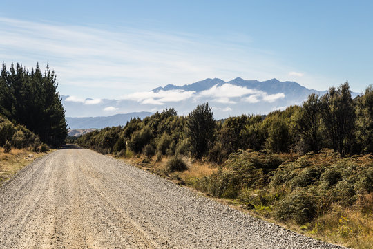 On the road in New Zealand south island near lake Monowai