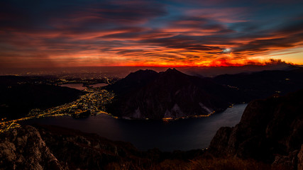 panoramic view to Lecco Lake - Lake Como district Lombardy Italy - obrazy, fototapety, plakaty
