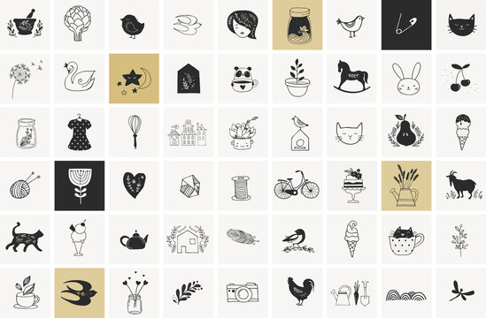 Simple illustrations, vector hand drawn elements, doodles