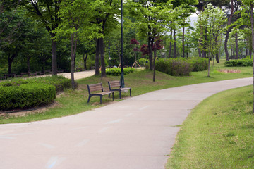 A bench in the leisurely park, in GURI, KOREA