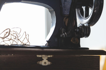 Hand sewing machine closeup