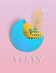 Paper art travel infographic.Italy infographic; welcome to Italy.Landmarks in global concept, pastel color with paper art style.