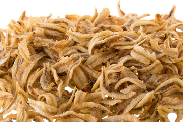 Dried Small fish anchovies and crispy Seafood isolated on white background