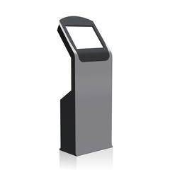Touch screen self-service terminal. LCD kiosk - half side view. Vector illustration