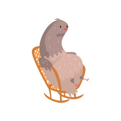 Fat dove sitting in rocking chair