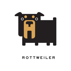 Flat cartoon rottweiler character standing isolated on white background