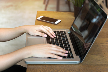 Fototapeta premium Selected focus woman hand working on computer keyboard