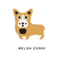 Funny welsh corgi dog character in cartoon style