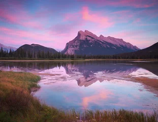 Fototapete Hellviolett Vermillion Lakes Sonnenuntergang in Banff Kanada