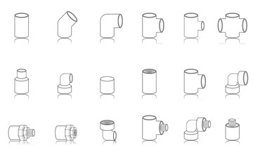 Sanitary Pipe fittings and icon catalogue., Vector, Illustration