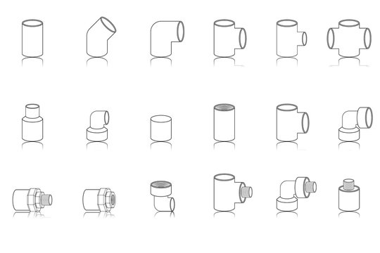Sanitary Pipe fittings and icon catalogue., Vector, Illustration