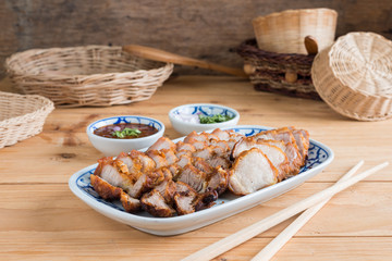 Deep Fried Crispy Pork Belly Cooked with Garlic and spicy dipping sauce