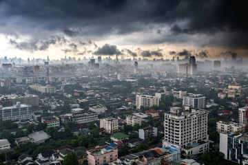 Storm clouds loom over the city in Bangkok