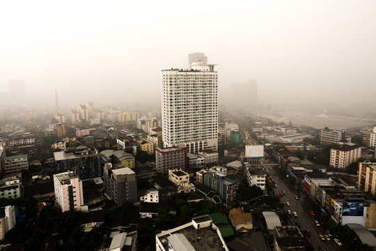 Heavy rain and stoom over tall building bangkok city