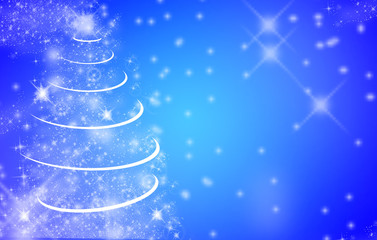 tree Christmas background blue and happy holidays.
