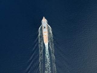 Super yacht top view during cruise 