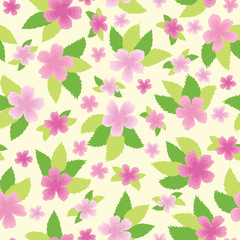 Sakura Cluster with Green Leaves