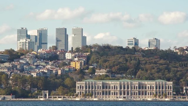 Ciragan Palace And Skyscrapers From Zincirlikuyu District, Istanbul, Turkey