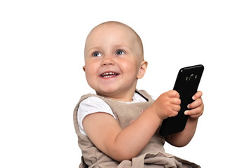 happy child with phones (isolated)