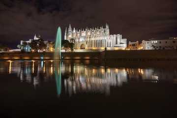 Obraz premium Majorca cathedral in Balearic Islands night scene