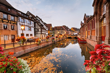 Half-timbered houses in the fishmonger's district at autumnal morning in Colmar, Alsace, France.