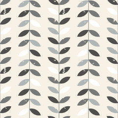 Modèle sans couture géométrique floral de vecteur de style scandinave. Brindilles abstraites avec des feuilles avec une texture en détresse dans des couleurs rétro.