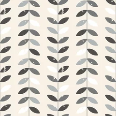  Scandinavische stijl vector geometrische naadloze bloemmotief. Abstracte twijgen met bladeren met noodlijdende textuur in retro kleuren. © dinadankersdesign