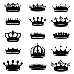 Collection of vector vintage antique crown, simple black and white icons
