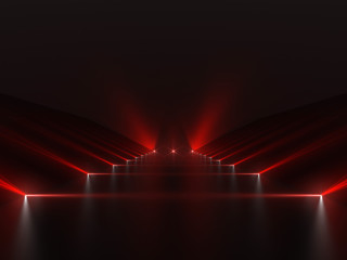 Futuristic dark red podium with light and reflection background
