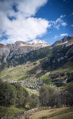 Fototapeta na wymiar vals village alpine valley landscape in central alps switzerland
