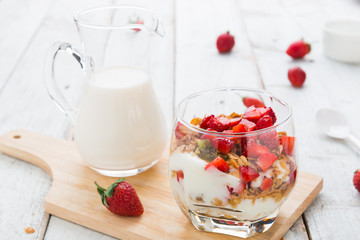 Strawberry , granola and yogurt healthy breakfast parfait