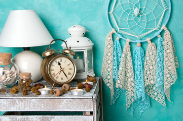 Bedroom decor on aquamarine