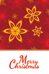 merry Christmas snowflakes gold flowers flat design 3D greeting card background red