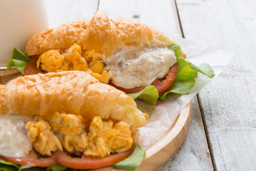 Breakfast Croissant stuffed scrambled eggs and tuna