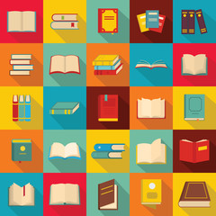 Book icons set, flat style