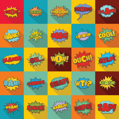 Comic sound icons set, flat style
