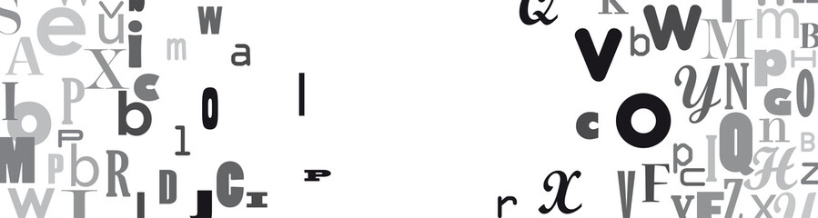 banner abstract hole, confuse alphabet, vector background in black and white