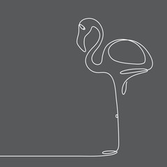 Continuous line flamingo staying on one leg. Abstract modern decoration, logo. Vector illustration. One line drawing of bird form.