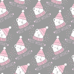 Vector seamless pattern with cute bears. Teddy bear background. Funny animals. Kids print. Winter design. Repeat texture for wrapping paper, textile, decor.