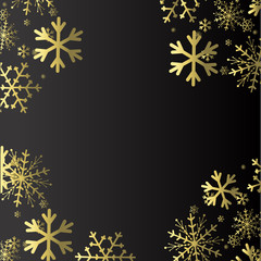 Gold Snowflakes on black background. Winter Holidays banner.