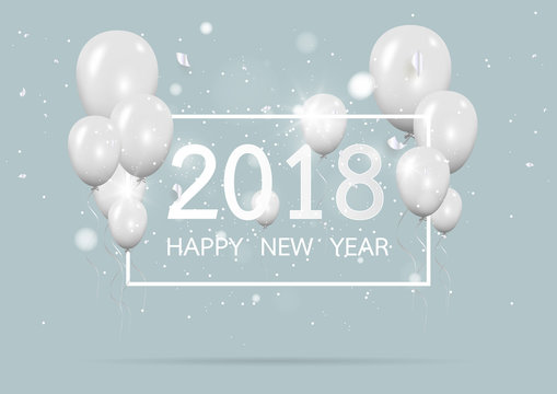 Happy new year 2018 with creative gray balloon concept on pastel pink background for copy space. minimal concept. Vector Illustration
