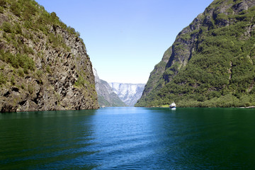 Green mountains and Waterfalls in Sognefjord Scandinavia. Norway