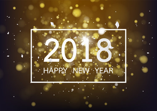 Happy new year 2018 with colorful bokeh and defocused lights style background. Vector illustration