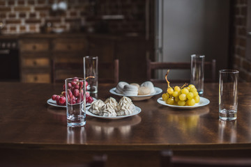 food on wooden table in kitchen