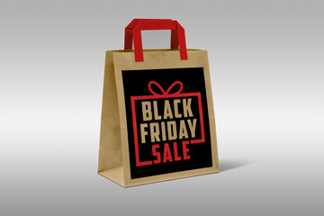 Black Friday Paper Shopping Bag On grey Background
