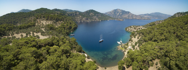 Yachts in a Mediterranean Cove during Blue Voyage in Turkey