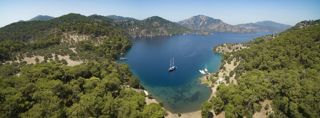 Yachts in a Mediterranean Cove during Blue Voyage in Turkey