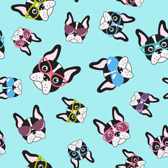 pattern with french bulldogs with glasses