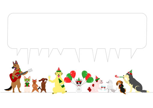 Christmas dogs border with speech bubbles